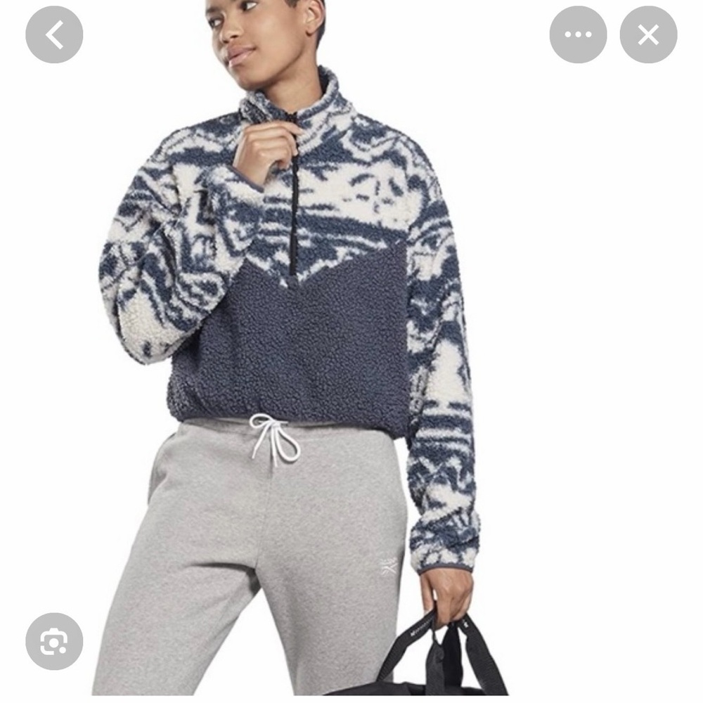 Reebok Blue and White Fleece Pullover